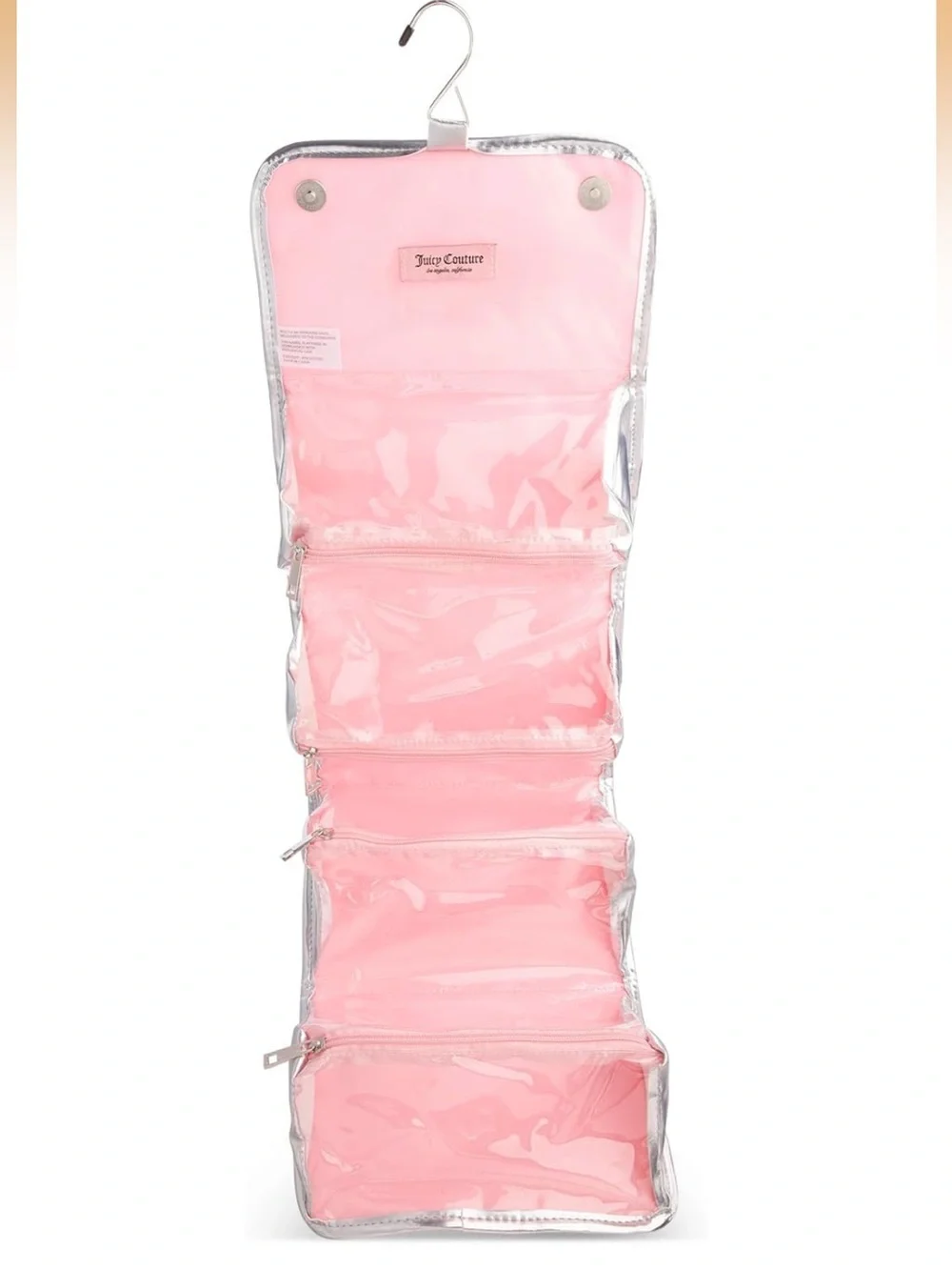 NIB Juicy Couture Light Pink Velvet Cosmetic Train Case with Silver Trim